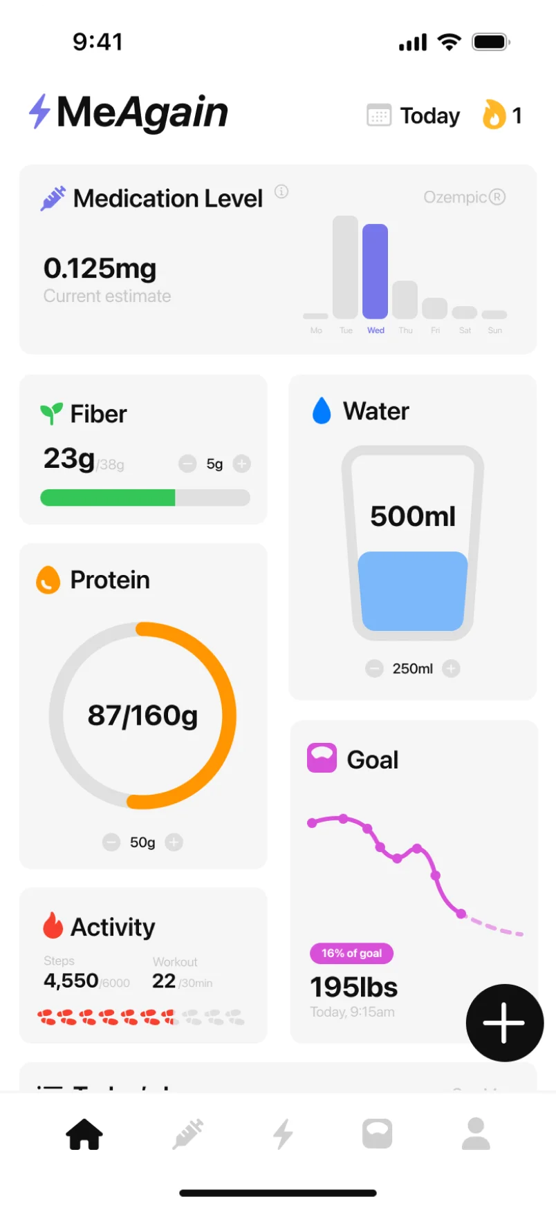 MeAgain dashboard screen preview